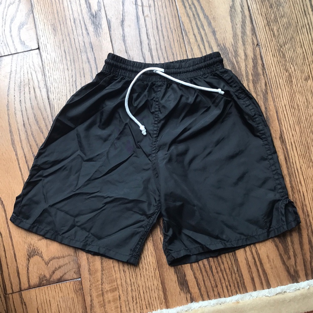 Youth small black athletic shorts with drawstring